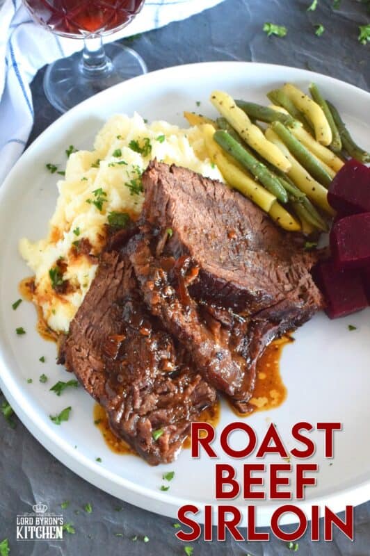 Succulent and moist, and slowly braised with onions and a delicious homemade broth consisting of brewed coffee, Beef Sirloin Tip Roast is delicious and a perfect meal for the entire family! Slow cooking and locking in moisture is the key to a tender, fall-apart roasted beef sirloin dinner! #sirloin #braised #beef #sunday #family #dinner