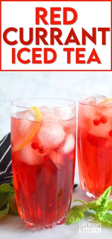 Patience needs to be practiced when making iced tea at home. Red Currant Iced Tea is prepared with just a few simple and inexpensive ingredients. Make a large pitcher of it and keep it super cold in your fridge, especially in early summer when red currant bushes are loaded down with the little, red, tart jewels! #icedtea #tea #redcurrants #currants #colddrinks #summerdrinks