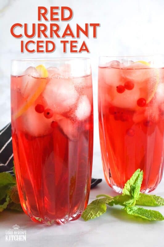 Patience needs to be practiced when making iced tea at home. Red Currant Iced Tea is prepared with just a few simple and inexpensive ingredients. Make a large pitcher of it and keep it super cold in your fridge, especially in early summer when red currant bushes are loaded down with the little, red, tart jewels! #icedtea #tea #redcurrants #currants #colddrinks #summerdrinks
