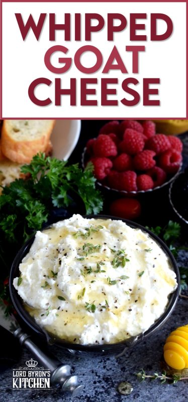 Whipped Goat Cheese is best when served on warm, grilled bread and topped with fresh fruit or sliced veggies. A drizzle of honey makes it just perfect! #cheese #goatcheese #whipped #appetizer #dip