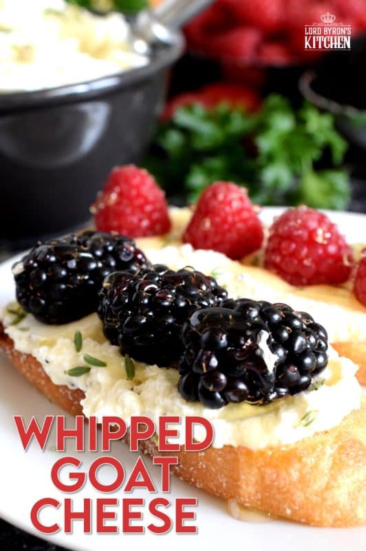 Whipped Goat Cheese is best when served on warm, grilled bread and topped with fresh fruit or sliced veggies. A drizzle of honey makes it just perfect! #cheese #goatcheese #whipped #appetizer #dip