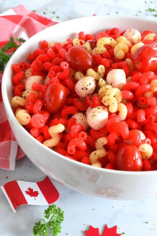 Make your Canada Day celebrations a little more festive with this easy to prepare Canada Day Pasta! It's easy to toss together and takes very little time. If you have kids, get them involved - they will love making red pasta! #canadaday #canada #redandwhite #canadadayfood #canadasbirthday