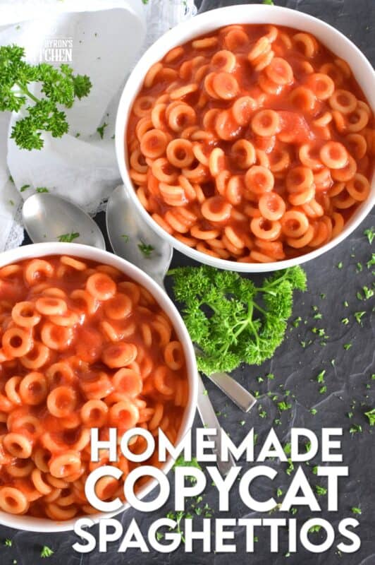 Store-bought, canned, o-shaped pasta in tomato sauce was a favourite meal of every kid in the 80s and 90s. Homemade Copycat Spaghettios allows you to enjoy your favourite childhood pasta without all of the preservatives and additives. The sauce is so quick and easy to make, and this dish comes together in the amount of time it takes to boil the pasta! #homemade #spaghettios #pasta #kids #mom