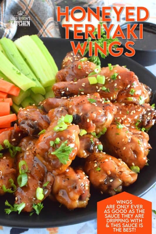 These chicken wings are first baked to golden perfection before being tossed in the most delicious sticky, sweet sauce. The sauce is made from scratch in just a few minutes, and with its sweet, tangy, savoury, and salty flavour, these Honeyed Teriyaki Wings are the absolute best! #wings #chickenwings #teriyaki #honey #honeyed #bakednotfried