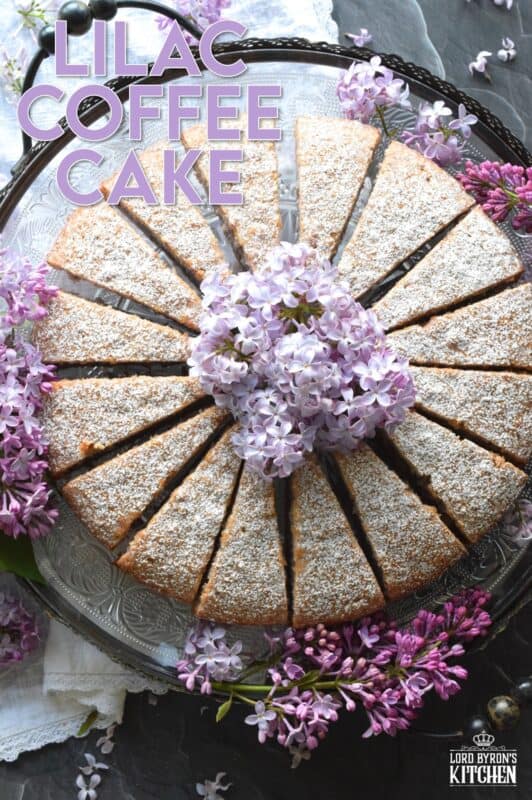 The old adage that simple is better certainly applies in the case of this Lilac Coffee Cake. A light dusting of confectioner's sugar and some gently placed lilac branches is all this moist and spongy cake needs to look superb! A perfect early summer treat, served with a tea or coffee - it really doesn't get any better! #lilac #edibleflowers #lilacs #cake #coffee #summer #spring #dessert