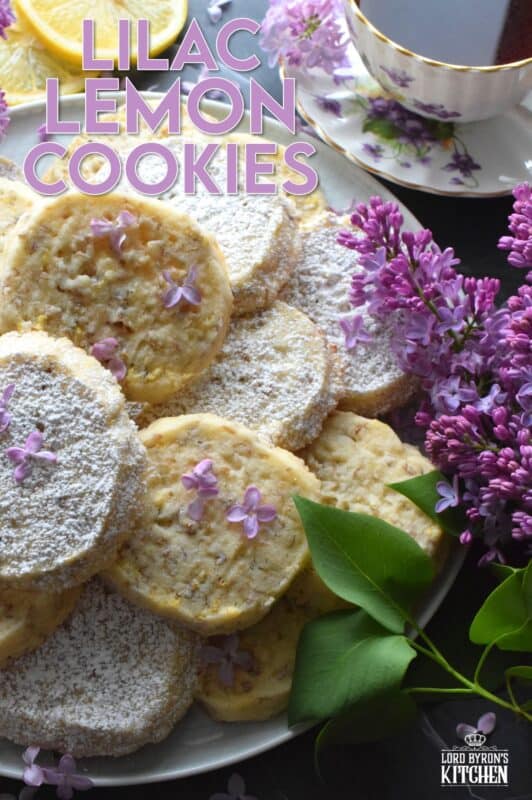 Prepare these cookies in advance and bake them up in a hurry whenever needed. Straight from the fridge to the oven, Lilac Lemon Cookies are delicious and pretty too! As an added bonus, these cookies can be rolled, wrapped, and frozen for up to three months! Then, when ready, thaw, slice, and bake! #lilac #lemon #cookies #edibleflowers #lilaccookies #lilacs