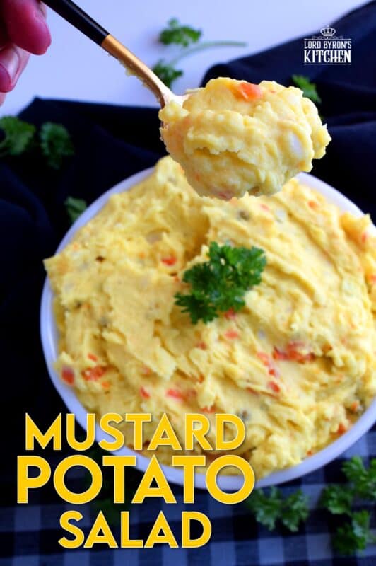 Mustard Potato Salad is very similar to regular potato salad, but with tang and zing from yellow mustard. Adding a vegetable medley consisting of peas, beans, corn, and carrots gives the salad more texture and flavour. Update your regular salad with a new flavour profile! #potato #salad #mustard #newfie #newfoundland #recipes