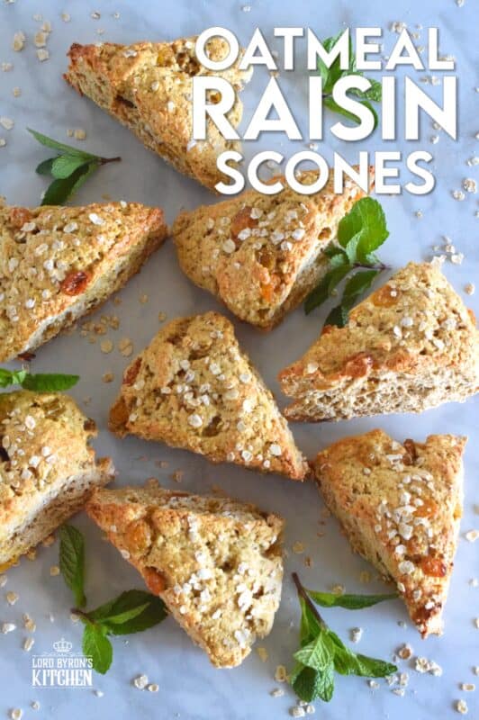 Once you master the art of a good basic scone recipe, you have a world of flavour and texture possibilities at your fingertips. Using my basic recipe, I'm able to create flavoured scones to match whatever mood I'm at that time. Today, I was craving the heartiness of oatmeal with the sweetness and chewiness of raisins. This scone is best smeared with butter and served with a hot tea! #scones #oatmealraisin #oats #raisins #brunch