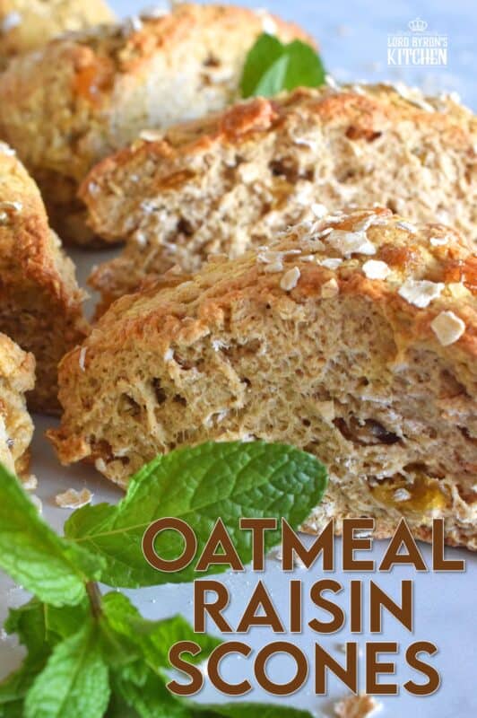 Once you master the art of a good basic scone recipe, you have a world of flavour and texture possibilities at your fingertips. Using my basic recipe, I'm able to create flavoured scones to match whatever mood I'm at that time. Today, I was craving the heartiness of oatmeal with the sweetness and chewiness of raisins. This scone is best smeared with butter and served with a hot tea! #scones #oatmealraisin #oats #raisins #brunch