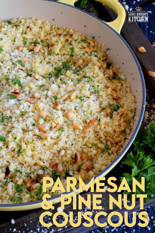 In less than 20 minutes, Parmesan and Pine Nut Couscous comes together to make the most delicious side dish. With the delicate crunch of the toasted nuts, and the salty nuttiness of the parmesan, this side tastes like high end restaurant dining, but prepared easily right in the comfort of your own kitchen! #pantry #ingredients #cooking #couscous #pinenuts #parmesan #cheese