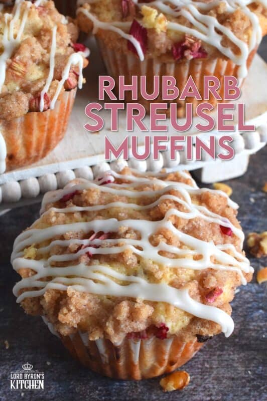 A blissfully tart muffin with just the right amount of sweet; Rhubarb Streusel Muffins consists of fresh rhubarb and crunchy walnuts. And, if that wasn’t enough, the streusel crumb topping is super easy to make and adds a nice flaky crunch to the top of the deliciously soft and moist muffin! Delicious! #rhubarb #streusel #muffins #brunch #summer #rhubarbrecipes