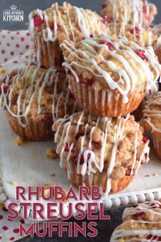 A blissfully tart muffin with just the right amount of sweet; Rhubarb Streusel Muffins consists of fresh rhubarb and crunchy walnuts. And, if that wasn’t enough, the streusel crumb topping is super easy to make and adds a nice flaky crunch to the top of the deliciously soft and moist muffin! Delicious! #rhubarb #streusel #muffins #brunch #summer #rhubarbrecipes