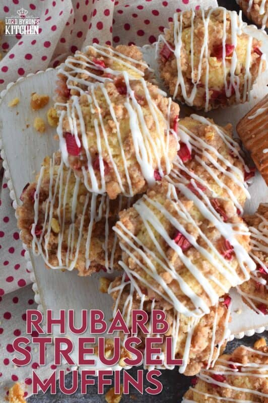 A blissfully tart muffin with just the right amount of sweet; Rhubarb Streusel Muffins consists of fresh rhubarb and crunchy walnuts. And, if that wasn’t enough, the streusel crumb topping is super easy to make and adds a nice flaky crunch to the top of the deliciously soft and moist muffin! Delicious! #rhubarb #streusel #muffins #brunch #summer #rhubarbrecipes