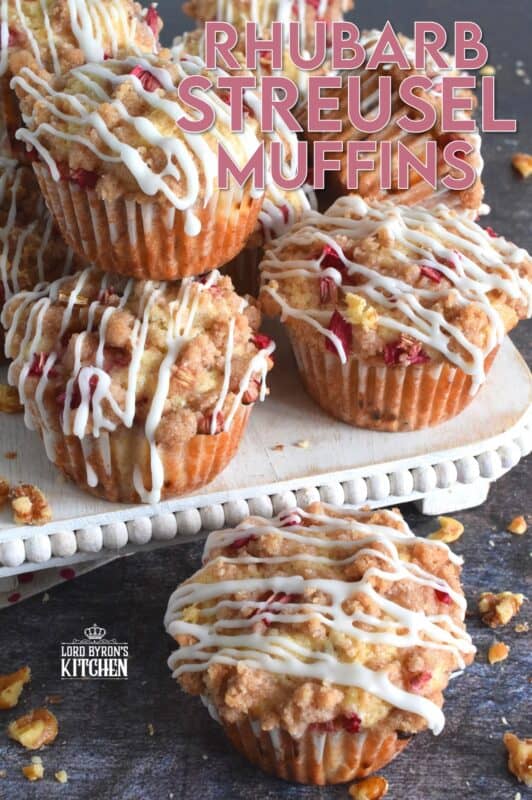 A blissfully tart muffin with just the right amount of sweet; Rhubarb Streusel Muffins consists of fresh rhubarb and crunchy walnuts. And, if that wasn’t enough, the streusel crumb topping is super easy to make and adds a nice flaky crunch to the top of the deliciously soft and moist muffin! Delicious! #rhubarb #streusel #muffins #brunch #summer #rhubarbrecipes