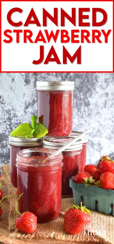 In early summer, when strawberries are in season, is the time to stock your pantry with homemade Canned Strawberry Jam. This post will walk you through the steps to ensure you have safe and fresh-tasting jam all year long. If you've never made your own jam, you're in for a real treat! #strawberryjam #strawberries #canning #jam #preserves #cannedjam #waterbath