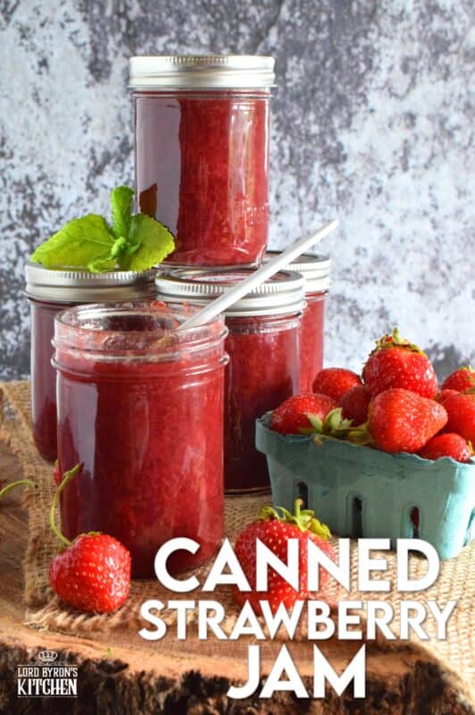 In early summer, when strawberries are in season, is the time to stock your pantry with homemade Canned Strawberry Jam. This post will walk you through the steps to ensure you have safe and fresh-tasting jam all year long. If you've never made your own jam, you're in for a real treat! #strawberryjam #strawberries #canning #jam #preserves #cannedjam #waterbath