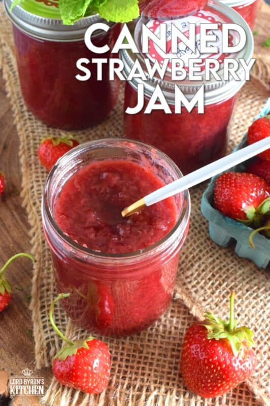 In early summer, when strawberries are in season, is the time to stock your pantry with homemade Canned Strawberry Jam. This post will walk you through the steps to ensure you have safe and fresh-tasting jam all year long. If you've never made your own jam, you're in for a real treat! #strawberryjam #strawberries #canning #jam #preserves #cannedjam #waterbath
