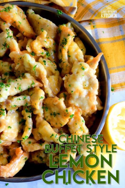 A make-at-home version of the classic buffet-style fried chicken in a thick, gooey lemon sauce! Chinese Buffet Style Lemon Chicken is everything you need to make dinner extra special. And, it's tastier, fresher, and cheaper than ordering take out too. #lemon #chicken #lemonchicken #buffetstyle #chinesefood #copycatrecipe