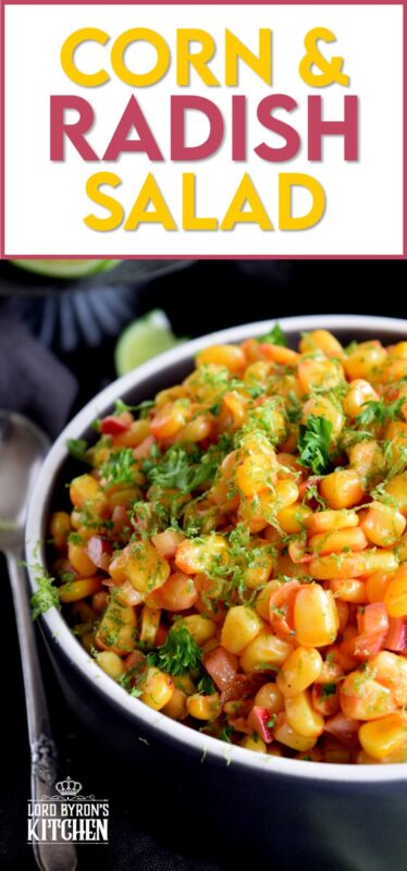 Light and refreshing, a simple combination of corn and radish, paired with a light oil and vinegar dressing and a burst of fresh lime juice, Corn and Radish Salad is a perfect summer side dish to any grilled main! #salad #summersalad #cornsalad #radish #lime