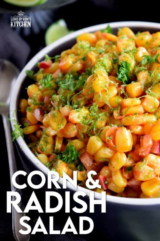 Light and refreshing, a simple combination of corn and radish, paired with a light oil and vinegar dressing and a burst of fresh lime juice, Corn and Radish Salad is a perfect summer side dish to any grilled main! #salad #summersalad #cornsalad #radish #lime