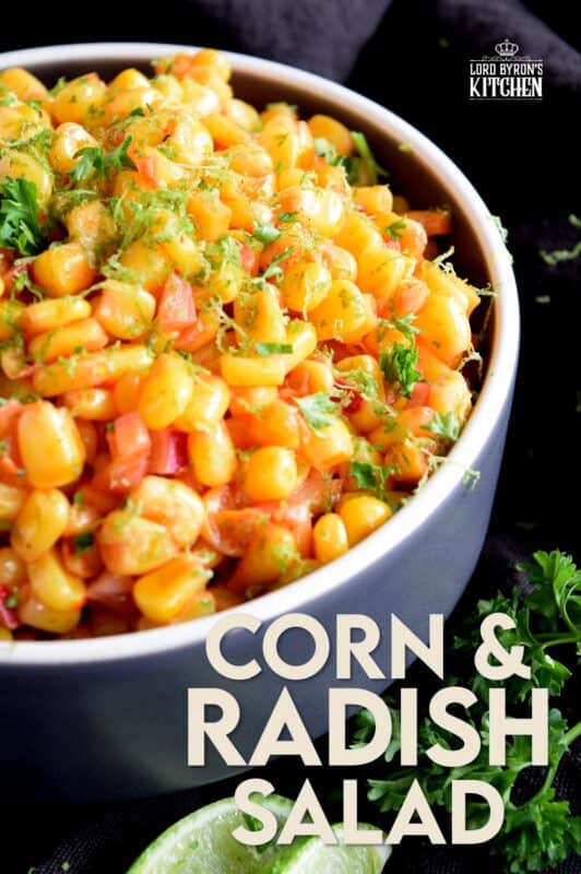 Light and refreshing, a simple combination of corn and radish, paired with a light oil and vinegar dressing and a burst of fresh lime juice, Corn and Radish Salad is a perfect summer side dish to any grilled main! #salad #summersalad #cornsalad #radish #lime