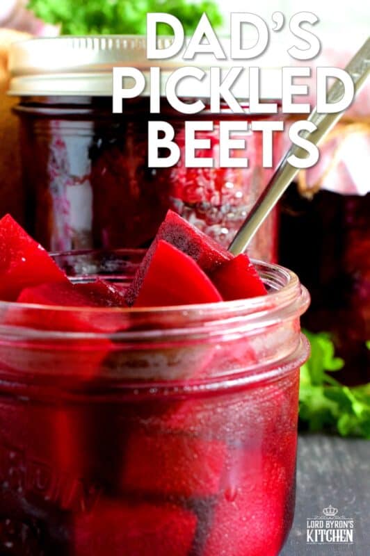 Preserving a fall harvest is an experience like no other, and every home chef should try canning at least once. Dad's Canned Pickled Beets is the perfect place to start, because their very easy to can. No fancy equipment needed for this one! They're sweet, vinegary, and fork-tender; these beets will keep you smiling all winter long! #canning #pickled #pickling #beets #pickledbeets