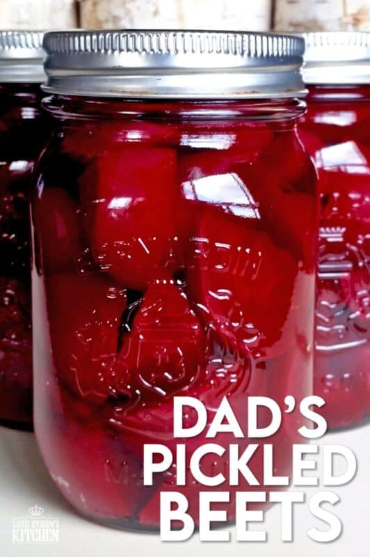 Preserving a fall harvest is an experience like no other, and every home chef should try canning at least once. Dad's Canned Pickled Beets is the perfect place to start, because their very easy to can. No fancy equipment needed for this one! They're sweet, vinegary, and fork-tender; these beets will keep you smiling all winter long! #canning #pickled #pickling #beets #pickledbeets