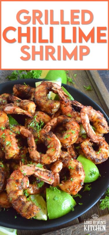 Marinated in a mixture of warming dried herbs and spices with a splash of olive oil and a spritz of fresh lime juice, these Grilled Chili Lime Shrimp are bursting with flavour! Quickly grilled over high heat to get a good sear and colour without the risk of overcooking makes it hard to stop from eating them all! #grilled #shrimp #chililime #lime #jumboshrimp