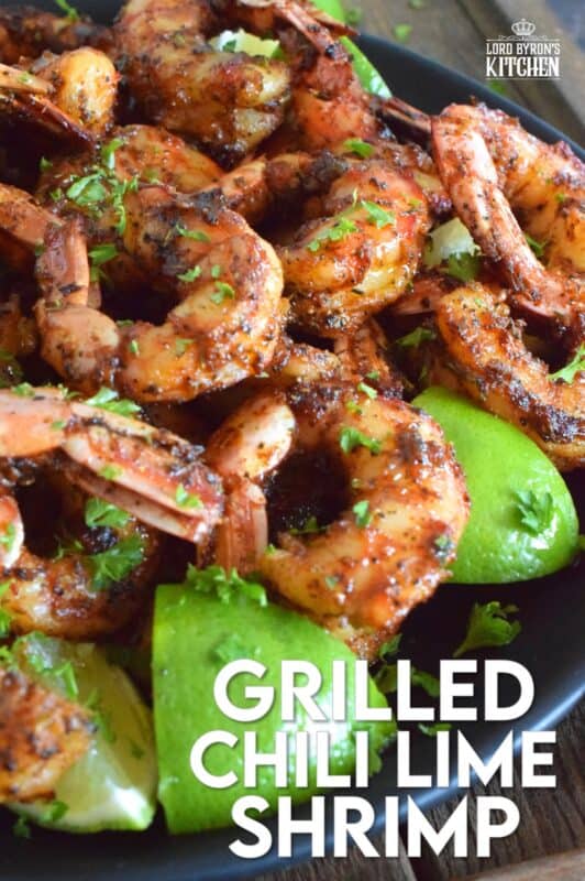 Marinated in a mixture of warming dried herbs and spices with a splash of olive oil and a spritz of fresh lime juice, these Grilled Chili Lime Shrimp are bursting with flavour! Quickly grilled over high heat to get a good sear and colour without the risk of overcooking makes it hard to stop from eating them all! #grilled #shrimp #chililime #lime #jumboshrimp