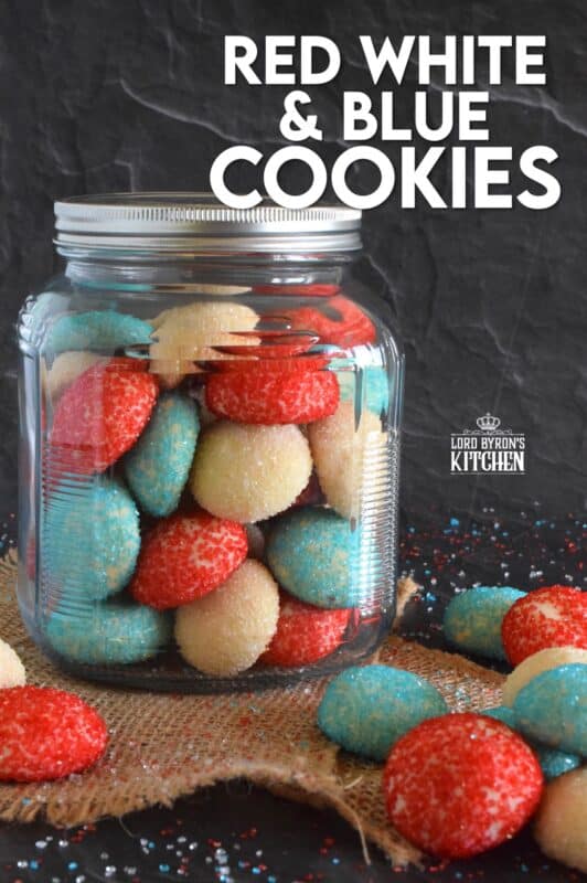 Just in time for your 4th of July celebration, these melt-in-your-mouth Red White and Blue Cookies are about to steal the spotlight with their sparkling beauty and their delicious taste! With just 5 ingredients, these cookies are not only easy to make, they're pretty to look at too! #redwhiteandblue #4thofjuly #independenceday #cookies #treats #sprinkles