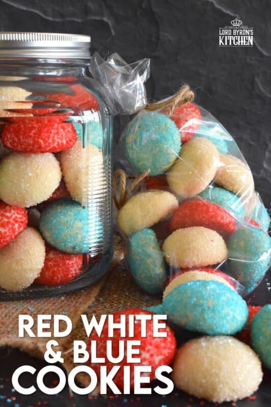 Just in time for your 4th of July celebration, these melt-in-your-mouth Red White and Blue Cookies are about to steal the spotlight with their sparkling beauty and their delicious taste! With just 5 ingredients, these cookies are not only easy to make, they're pretty to look at too! #redwhiteandblue #4thofjuly #independenceday #cookies #treats #sprinkles