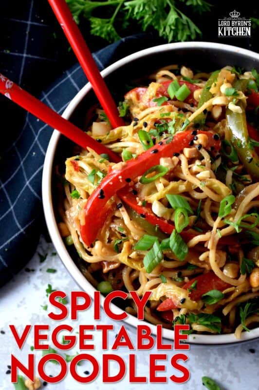 Spicy Vegetable Noodles are one of our favourite make-it-at-home take out dishes. The recipe is easy to follow, the ingredients are inexpensive, and the flavours are adaptable to your personal tastes. These are the types of noodles that you just cannot stop eating! #noodles #asiancooking #chowmein #stirfry #vegetarian