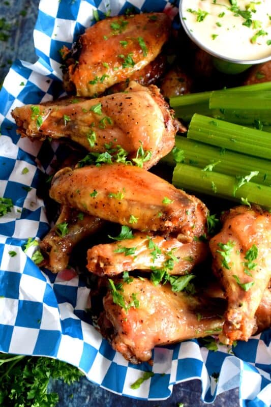 Salt and Pepper Wings might sound rather plain and boring, but how can you go wrong with the two most common seasonings in any cook's pantry? These wings can be served just like they are or with a side dipping sauce. Furthermore, they can be tossed in a sauce too! #saltandpepper #simpleisbest #wings #bakednotfried #chickenwings