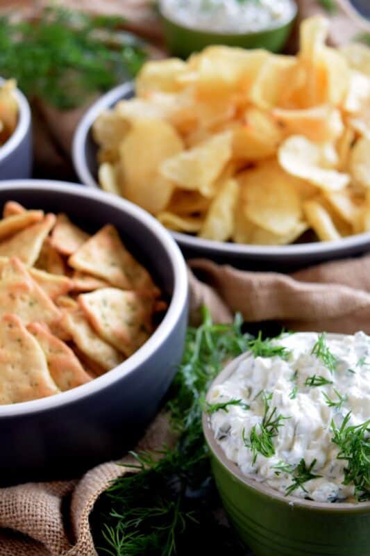 Dill Pickle Dip should only be called Dill Pickle Dip if it's made with both dill pickles and fresh dill, and has a base of cream cheese - any other way is not worthy of the name. This dip is prepared with all of those things and is for the serious dill lover; it's absolutely delicious! #dillpickle #dip #pickles #dill #freshdill #creamcheesedip