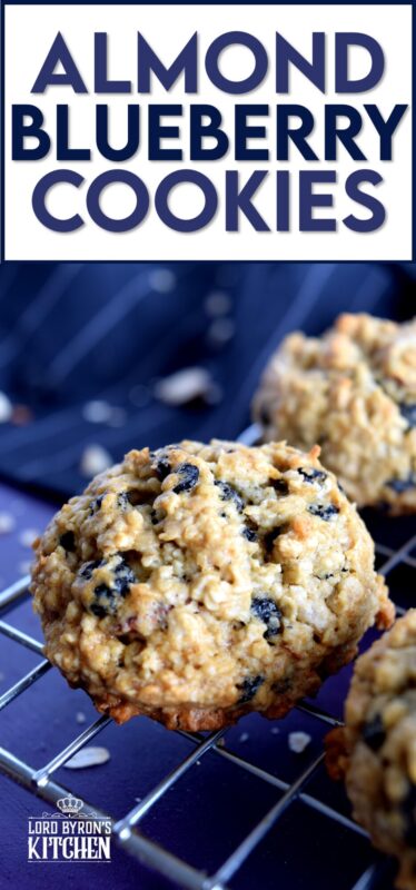 Blueberry Almond Oatmeal Cookies are my newest obsession! Super tasty, super healthy, and super delicious, these chewy cookies make a perfectly guilt-free snack or treat. Filled with dried blueberries, chopped almonds, and quick oats, this cookie is both satisfying and filling! #blueberry #oatmealcookies #healthy #lowfat #driedberries