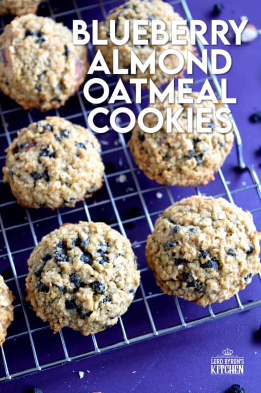 Blueberry Almond Oatmeal Cookies are my newest obsession! Super tasty, super healthy, and super delicious, these chewy cookies make a perfectly guilt-free snack or treat. Filled with dried blueberries, chopped almonds, and quick oats, this cookie is both satisfying and filling! #blueberry #oatmealcookies #healthy #lowfat #driedberries