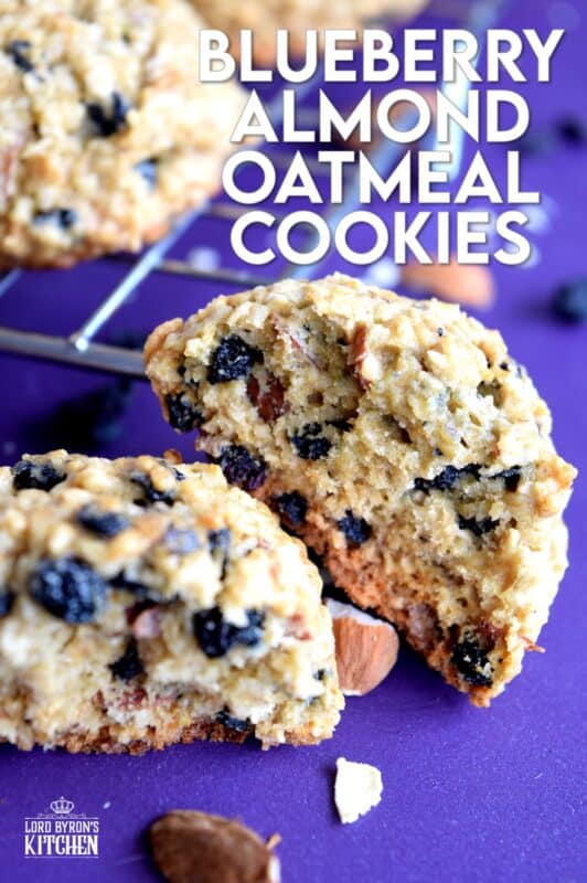 Blueberry Almond Oatmeal Cookies are my newest obsession! Super tasty, super healthy, and super delicious, these chewy cookies make a perfectly guilt-free snack or treat. Filled with dried blueberries, chopped almonds, and quick oats, this cookie is both satisfying and filling! #blueberry #oatmealcookies #healthy #lowfat #driedberries