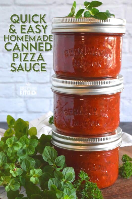 A really good pizza comes down to two things - the dough and the sauce. The topping are secondary to those! Canned Pizza Sauce is the answer to preparing a pizzeria style pizza at home. Make a batch, store it in your pantry, and make delicious pizzas at home for a fraction of the cost! #pizza #pizzasauce #canning #preserving #pantry #tomatoes