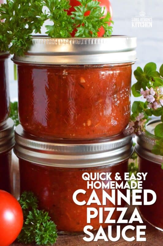 A really good pizza comes down to two things - the dough and the sauce. The topping are secondary to those! Canned Pizza Sauce is the answer to preparing a pizzeria style pizza at home. Make a batch, store it in your pantry, and make delicious pizzas at home for a fraction of the cost! #pizza #pizzasauce #canning #preserving #pantry #tomatoes