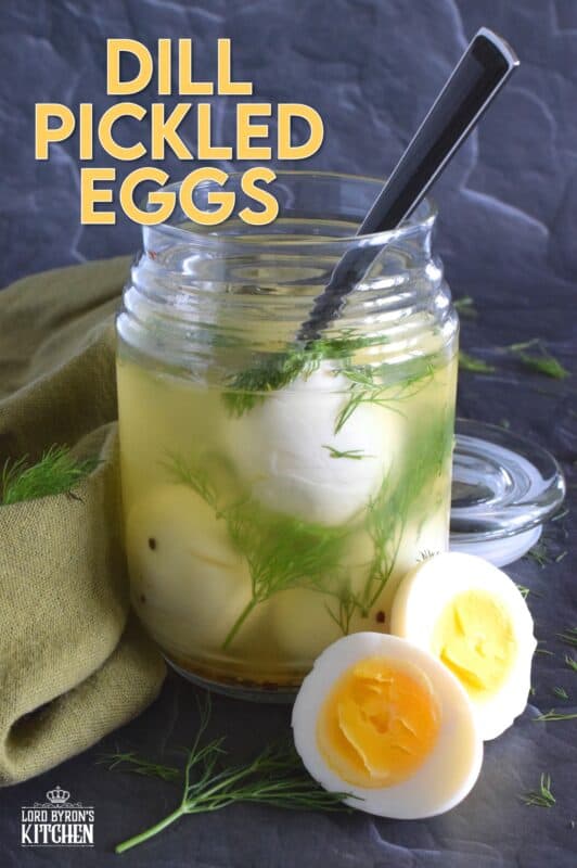 Dill Pickled Eggs can be found in the snack section of many on-the-go style stores, especially those found on the highway. They're fast and easy and delicious, but quite costly! Use my recipe to make a whole batch at home for a fraction of the cost! #pickledeggs #dillpickle #picklejuice #pickled #hardboiled #eggs