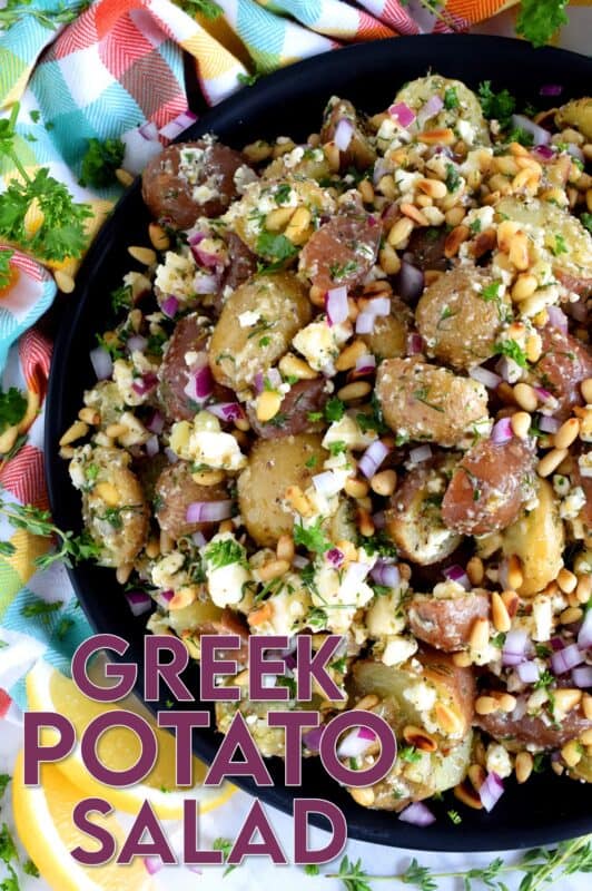 Inspired by classic Greek ingredients, with bright and fresh flavours, Greek Potato Salad is a great alternative to regular home style potato salad. Complete with feta, lemon, dill and pine nuts - who could resist!? #potato #salad #summer #picnic #potluck