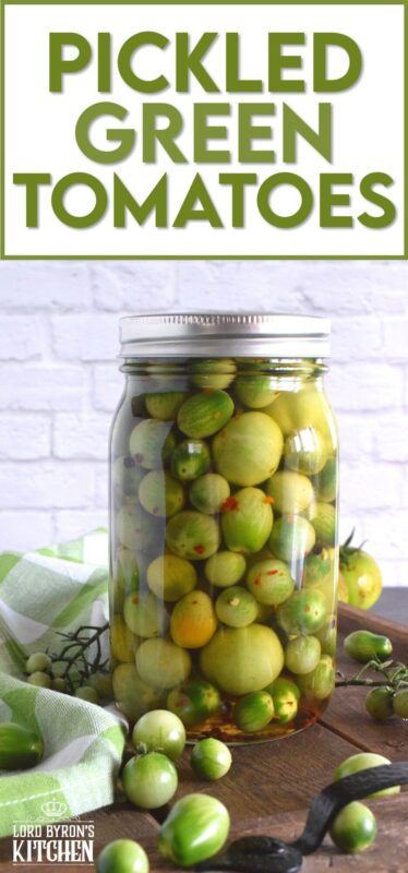 At the end of growing season, just before the first frost, harvest the last of those unripened cherry tomatoes and make a batch of Pickled Green Tomatoes! It's a shame to let them go to waste when you can make something so delicious in just a few minutes! #pickled #tomatoes #quickpickle #greentomatoes