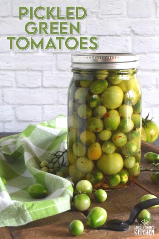 At the end of growing season, just before the first frost, harvest the last of those unripened cherry tomatoes and make a batch of Pickled Green Tomatoes! It's a shame to let them go to waste when you can make something so delicious in just a few minutes! #pickled #tomatoes #quickpickle #greentomatoes