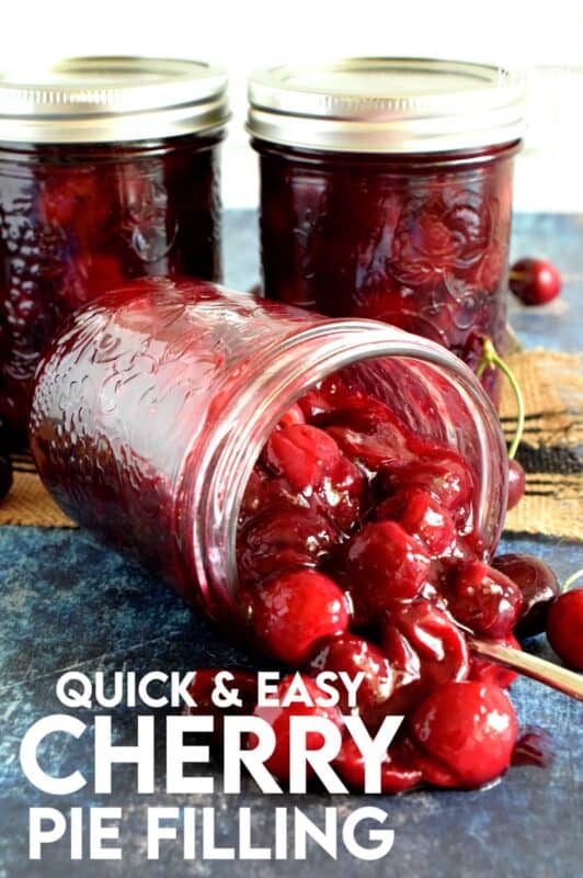 Quick and Easy Cherry Pie Filling is the best way to fill up a pie crust. Whole, pitted cherries, in a thick, not-too-sweet homemade sauce, is just the thing to make your summer cherry pie a little more special. #cherries #piefilling #cherrypie #cherry #pie #smallbatch