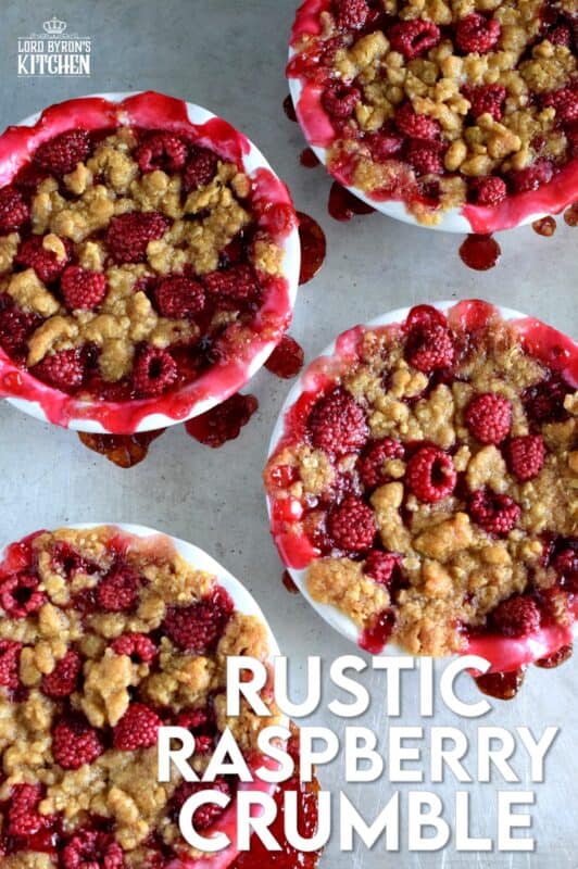 Made from simple ingredients, Rustic Raspberry Crumble is an impressive dessert with very little effort! For added pizzazz, prepare the mixture in individually portioned dessert ramekins; they're much more impressive that way! And, of course, no matter how delicious a crumble might be, it always needs a scoop of good vanilla ice cream! #crumble #rasberries #berries #summerfresh #easydesserts