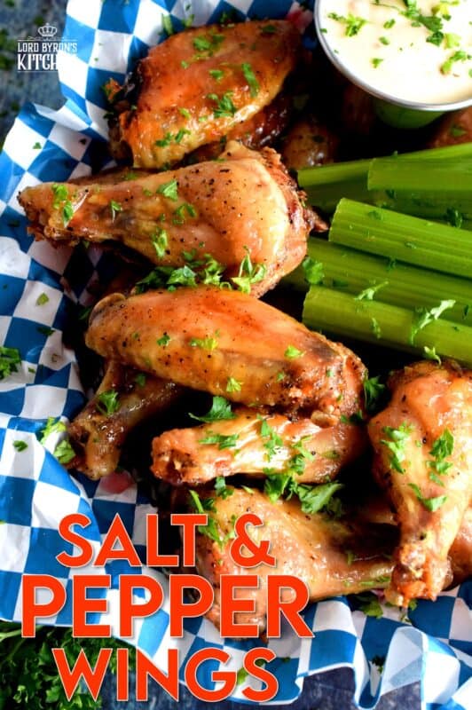 Salt and Pepper Wings might sound rather plain and boring, but how can you go wrong with the two most common seasonings in any cook's pantry? These wings can be served just like they are or with a side dipping sauce. Furthermore, they can be tossed in a sauce too! #saltandpepper #simpleisbest #wings #bakednotfried #chickenwings