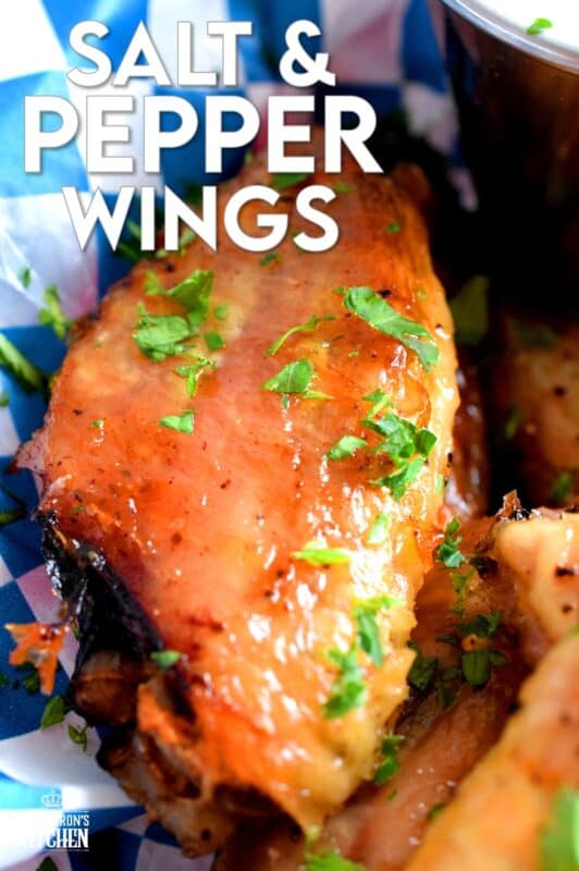 Salt and Pepper Wings might sound rather plain and boring, but how can you go wrong with the two most common seasonings in any cook's pantry? These wings can be served just like they are or with a side dipping sauce. Furthermore, they can be tossed in a sauce too! #saltandpepper #simpleisbest #wings #bakednotfried #chickenwings