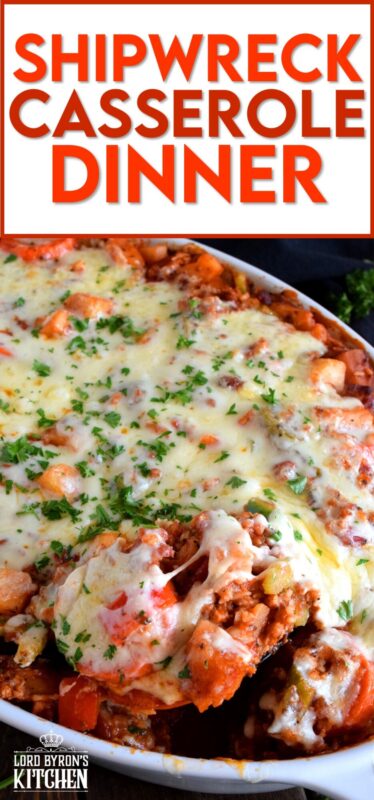A blast from the past recipe that will fill your belly and comfort all of your food cravings; Shipwreck Casserole Dinner is not only super delicious, but also very easy to prepare, and as an added bonus, it's loaded with veggies too! #casserole #shipwreck #seven #layer #dinner