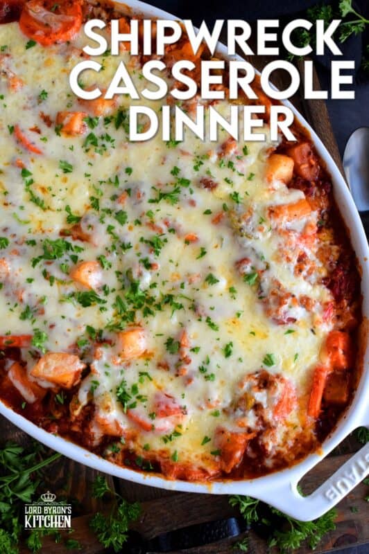 A blast from the past recipe that will fill your belly and comfort all of your food cravings; Shipwreck Casserole Dinner is not only super delicious, but also very easy to prepare, and as an added bonus, it's loaded with veggies too! #casserole #shipwreck #seven #layer #dinner