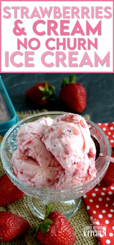 For the intense and dedicated strawberry enthusiast - Strawberries and Cream No Churn Ice Cream is about to become your newest obsession! It's strawberry season, so make this ice cream now with fresh, locally grown strawberries! #nochurn #icecream #strawberriesandcream #homemadeicecream